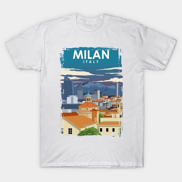 Milan Italy Vintage Minimal Retro Travel Poster T-Shirt by jornvanhezik